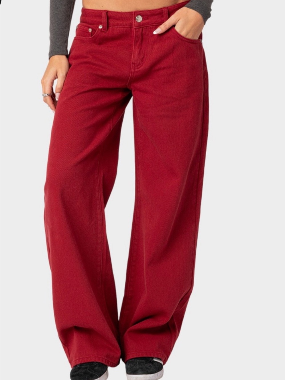 Edikted Low Rise Wide-Leg Jeans in White Size XS